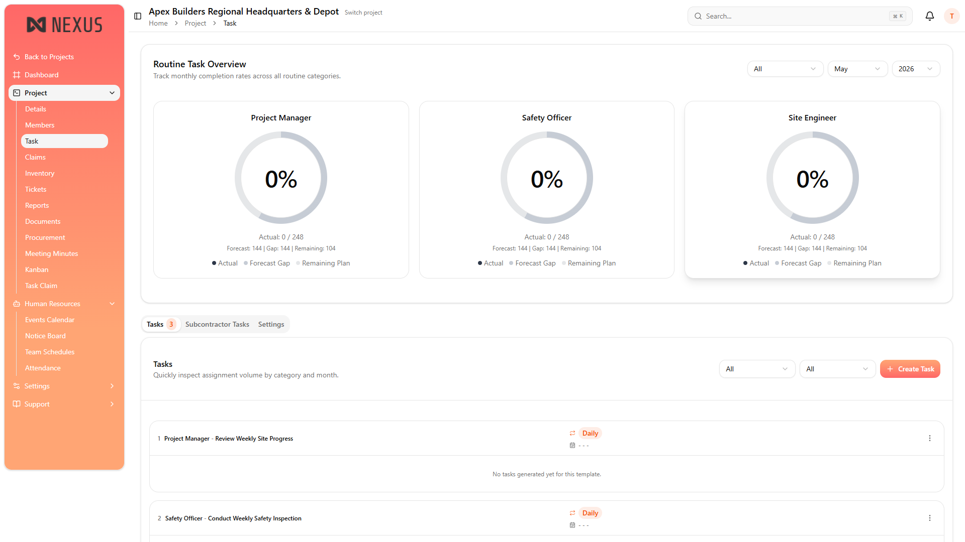 NexTask screenshot — Nexus ICMMS Malaysia operations platform